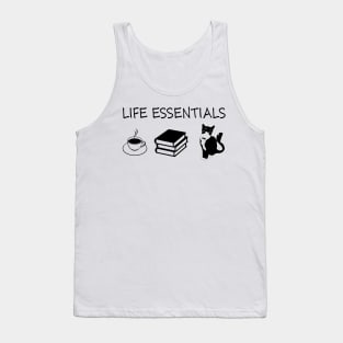 Life Essentials Coffee Books And Cat Tank Top